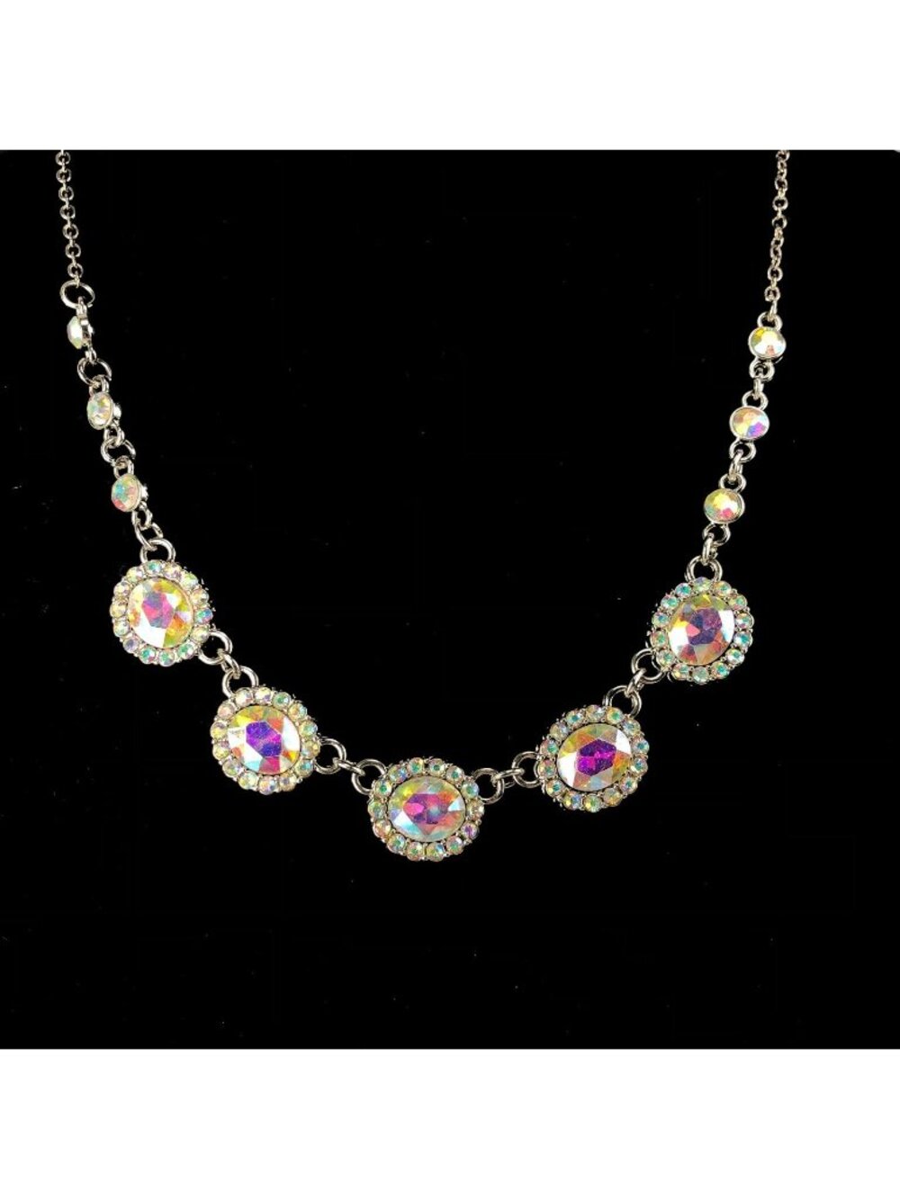 Kohl's Occasion Silver Tone Necklace Iridescent A/B Rhinestone #1746